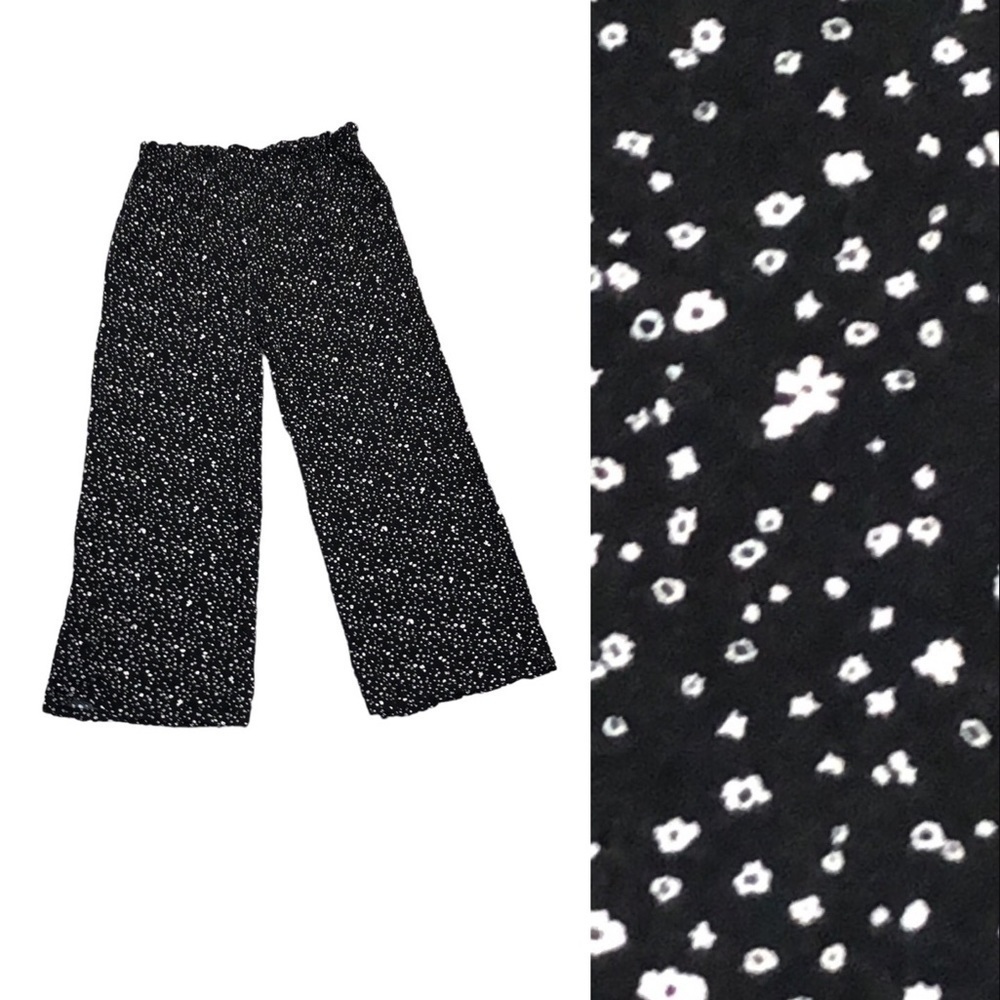 Urban Outfitters BP Wide Leg Pants Size Large Black Floral Dot High Waist